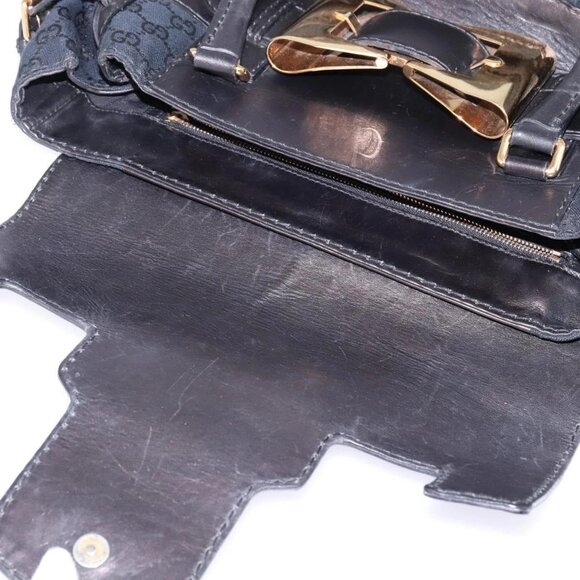 GUCCI GG Canvas Hand Bag Black Gold Auth SW1542 - Picture 10 of 16